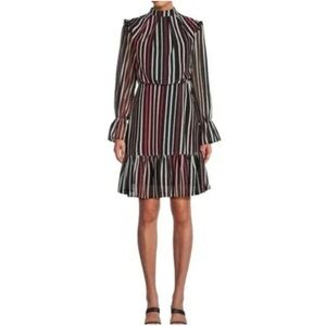 AREA STARS Women’s long sleeve striped chiffon midi dress in red, white, blue